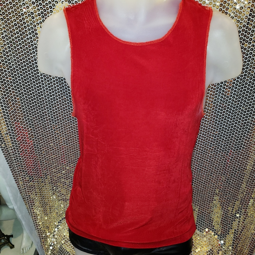 Men's red stretch custom couture tank top med/lg